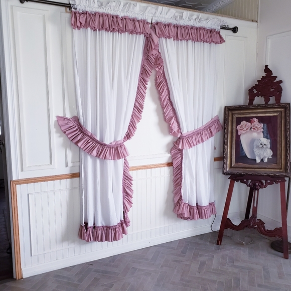 Vtg Priscilla Curtain Panels Ruffled 168W x 78L - Picture 6 of 12
